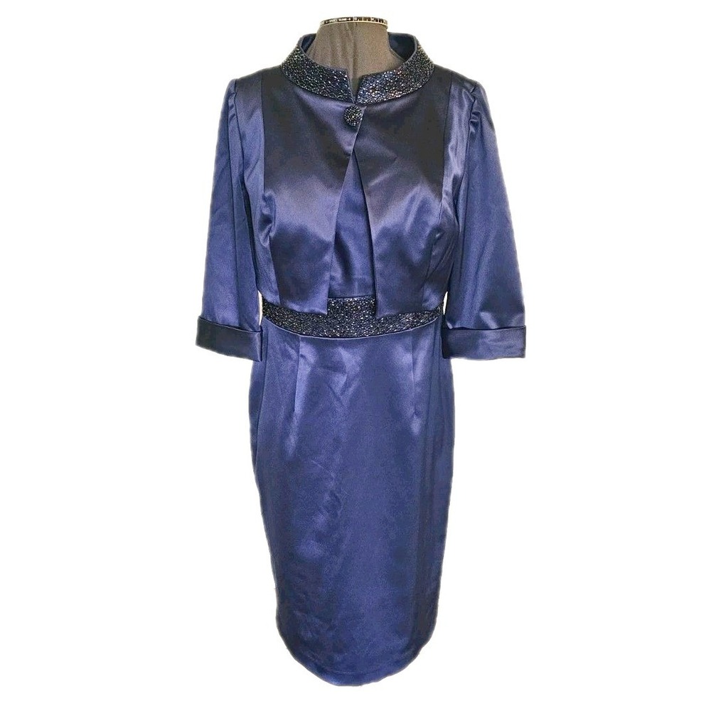 Cachet Beaded Cocktail‎ Dress And Jacket Size 8 Navy Blue